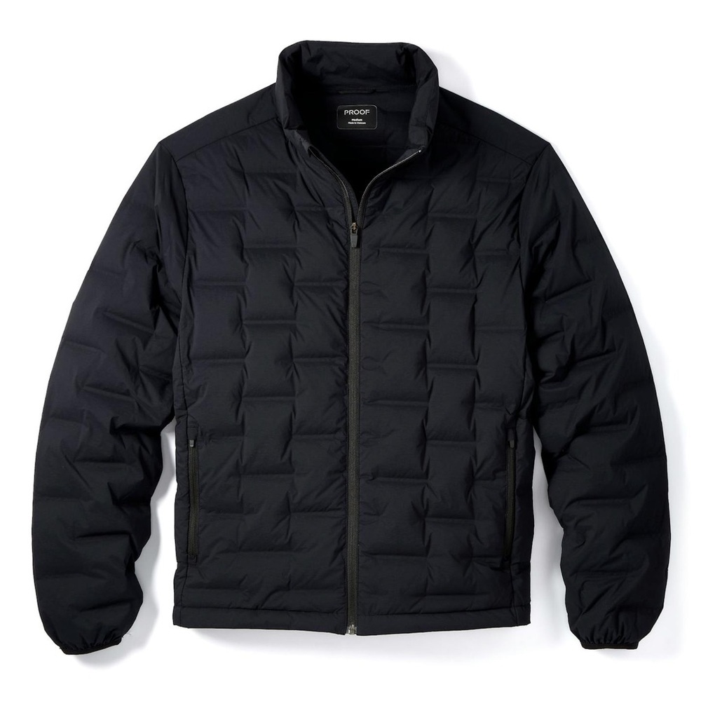 Proof Men’s Stealth Down Full Zip Jacket Quilted Water Resistant in Black XL